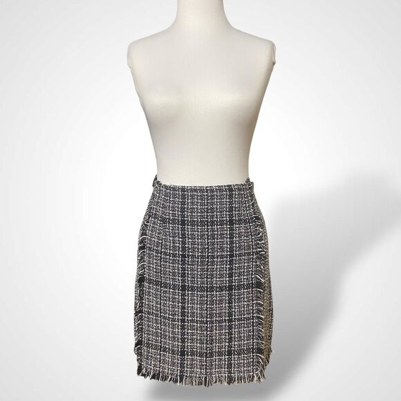 Shein Tweed Mini Skirt Black White Plaid Women Size L Academia Preppy - Picture 1 of 8